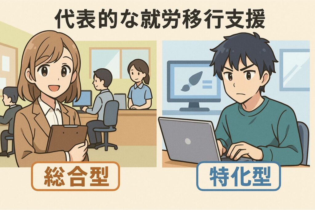 代表的な就労移行支援(総合型と特化型)