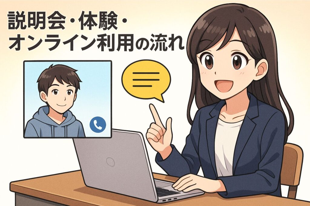 説明会・体験・オンライン利用の流れ