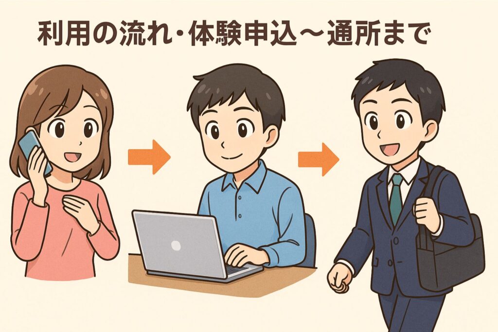 利用の流れ・体験申込〜通所まで