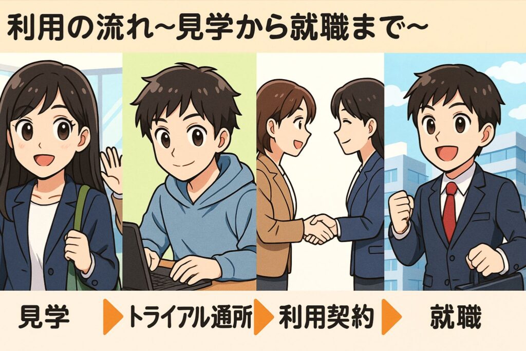 利用の流れ～見学から就職まで～