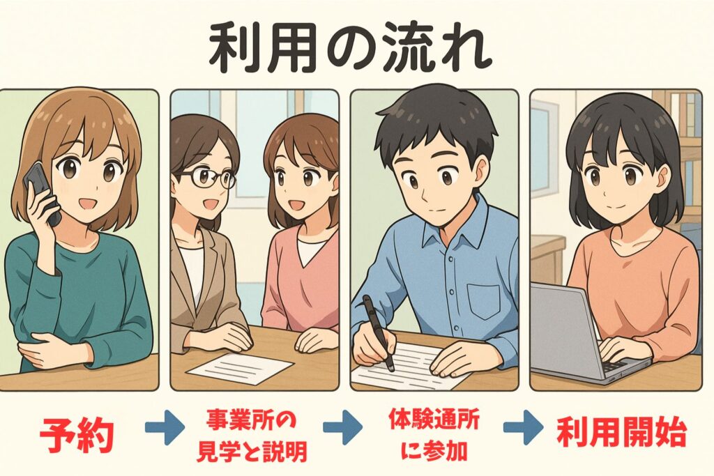 相談 → 見学 → 面談 → 利用開始のステップ